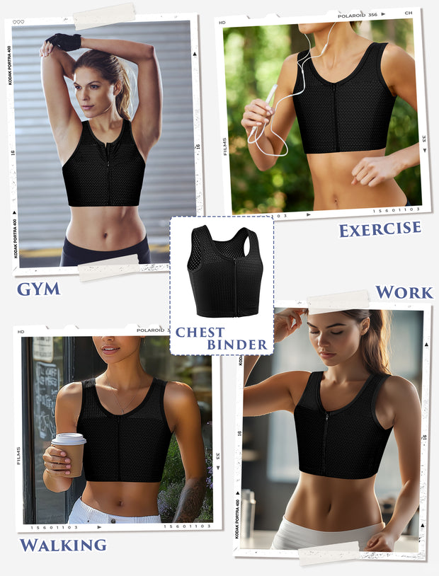 XUJI Chest Binder FTM Transgender Zip Up Binder Breathable Breast Cool Fabric Tank Top - XUJI Srore