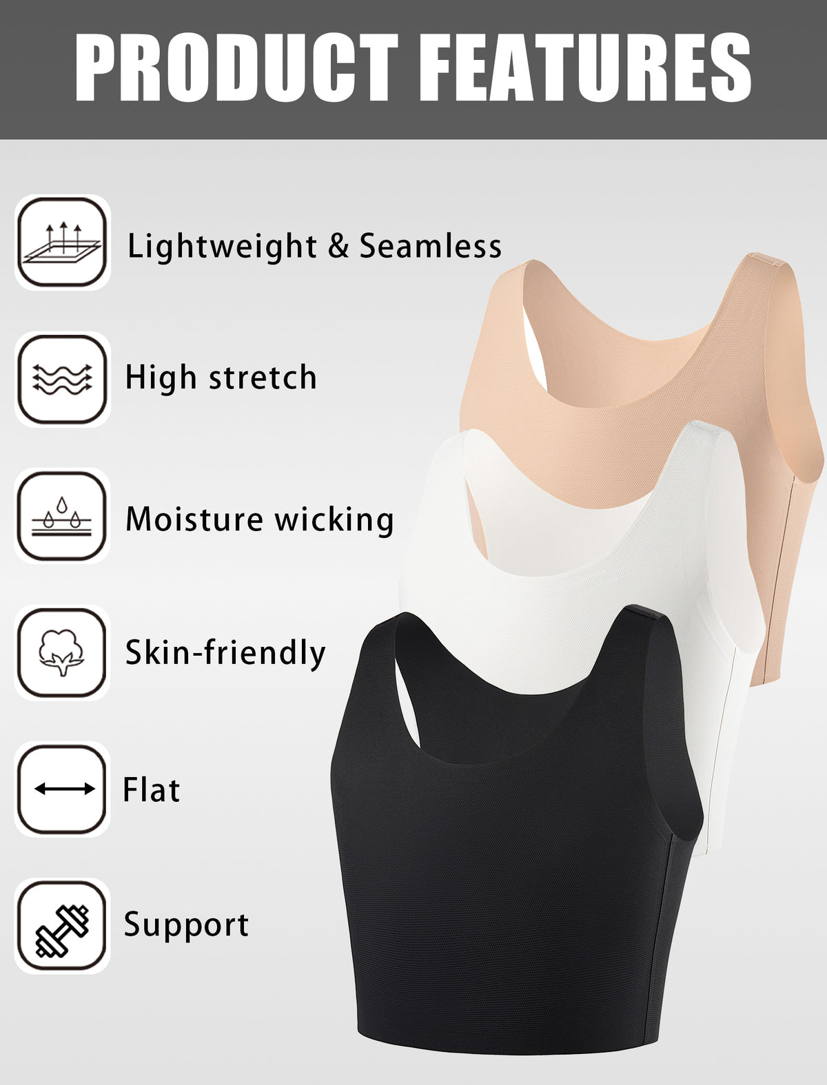 XUJI Seamless Chest Binder Women FTM Transgender Wireless Binder Sport Compression Bra Pullover Tank Top