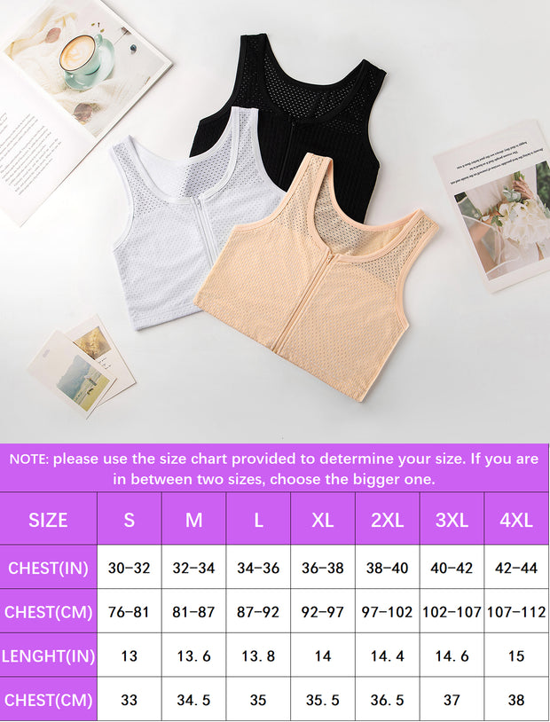 XUJI Chest Binder FTM Transgender Zip Up Binder Breathable Breast Cool Fabric Tank Top - XUJI Srore