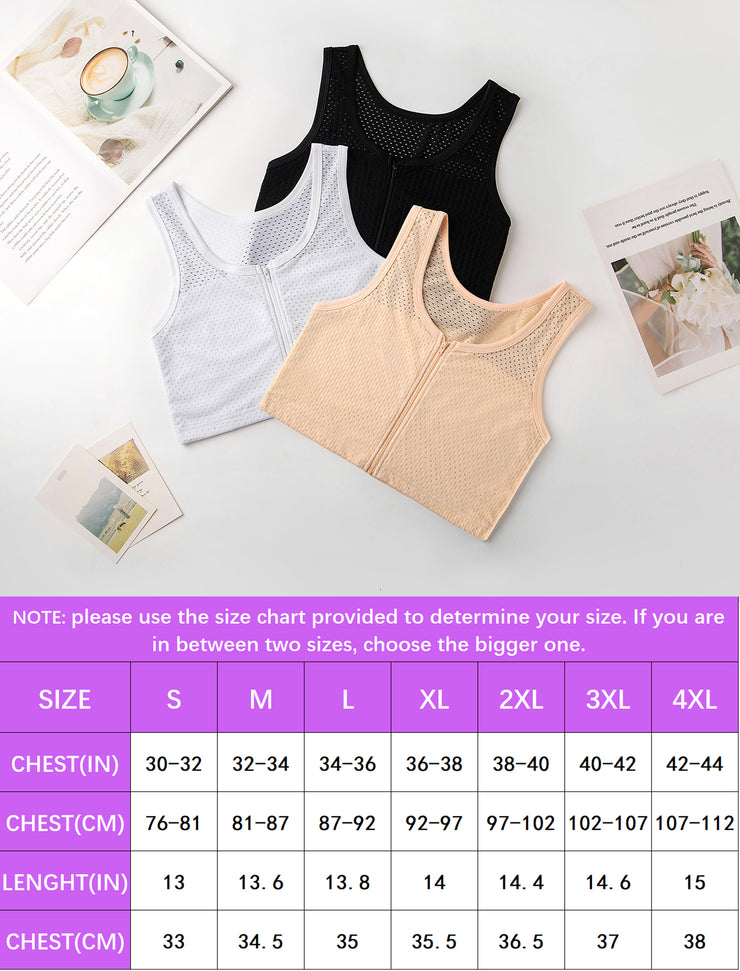 XUJI Chest Binder FTM Transgender Zip Up Binder Breathable Breast Cool Fabric Tank Top - XUJI Srore