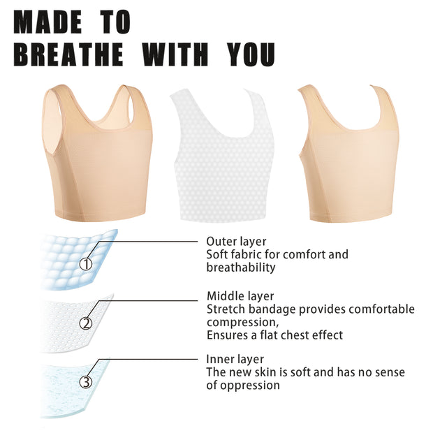 Transgender FTM Trans Breathable Half Chest Binder Compression Bra